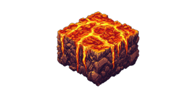 Pixel Art Lava Block Illustration. Volcanic Terrain And Geothermal Energy Concept Isolated On Transparent Background png
