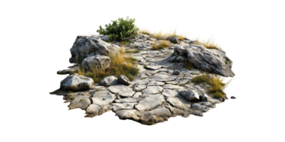Rocky Terrain With Sparse Vegetation. Natural Landscape Element Isolated On Transparent Background png