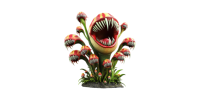 Carnivorous Plant With Open Mouths. Fantasy And Horror Concept Isolated On Transparent Background png