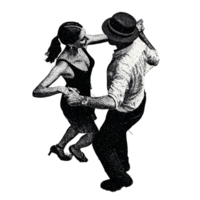 Vintage Dancing Couple In Retro Halftone. Nostalgic Dance Illustration Isolated On Transparent Background png
