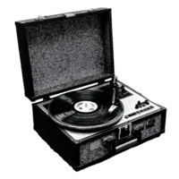 Vintage Record Player In Retro Engraving. Nostalgic Music Experience Illustration Isolated On Transparent Background png
