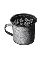 Vintage Enamel Mug With Floating Flowers In Retro Engraving. Nostalgic Botanical Illustration Illustration Isolated On Transparent Background png