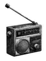Vintage Radio With Antenna In Retro Engraving. Broadcast Device Illustration Isolated On Transparent Background png