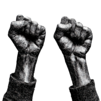 Raised Fists In Vintage Halftone. Symbol Of Strength And Unity Illustration Isolated On Transparent Background png