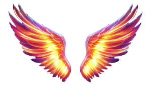 Radiant wings glow with colors, casting a mystical presence against a stark background png