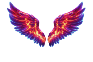 Vibrant, luminous wings with a fire-like core, gradient from red to purple on a clean transparent background png