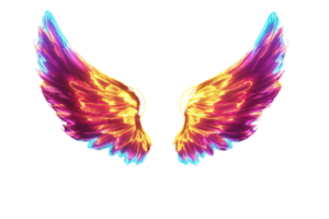 Vivid, colorful wings emanate a radiant glow, combining purple, orange, and blue hues against a solid transparent background png