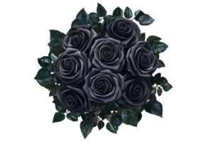 A bouquet of shadowy roses, deep in color, surrounded by dark foliage, creating a mysterious and elegant arrangement png