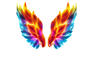 Beautiful, symmetrical wings ablaze with vibrant color. Radiating energy in blue, yellow, and red hues on transparent background png