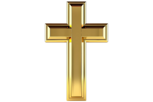 Shimmering gold cross, centered transparent background. Simple yet strong. Religious symbol glowing on a transparent background png