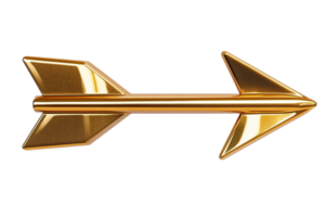 Golden arrow pointing right, with fletching at both ends, on transparent background png