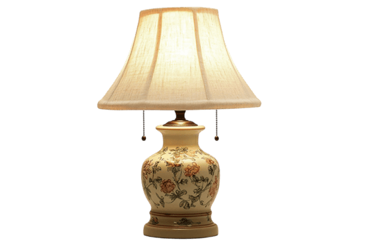 belyst lampa med mönstrad bas och vit skugga, gjutning en värma glöd på en transparent bakgrund png