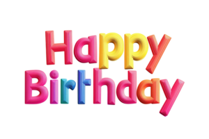 Cheerful 'Happy Birthday' text with vibrant, gradient colors on a solid transparent background png