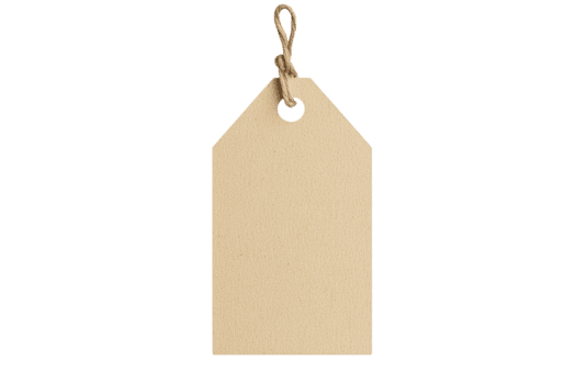 Simple tag with string, isolated against a transparent background. Texture and shape are visible png