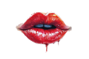 Red, glossy lips with dripping paint style, capturing texture and detail against a stark background png