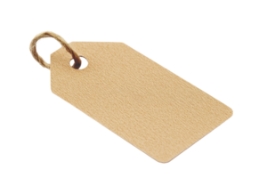 Blank cardboard tag with string. Warm tones. Isolated on transparent background. Simple, minimalist design png