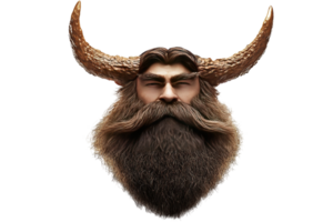 Horned man A stylized digital rendering of a person with a long beard and prominent golden horns on a stark, transparent background png