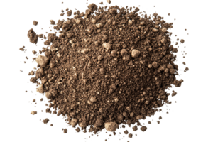 Pile of dark brown soil with small rocks and crumbs, filling the frame transparent background png