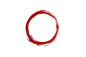 Crimson circle painted with rough brushstrokes. A simple, red, slightly imperfect ring floats against a transparent background png