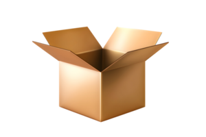 Open box. Empty cardboard container, flaps folded outward on a transparent background, illustrating potential or contents png