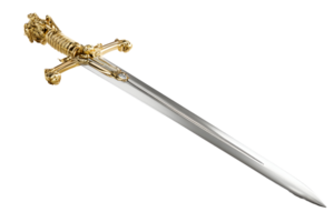 Elegant gold-hilted sword with a sharp, silver blade, displayed on a transparent background png