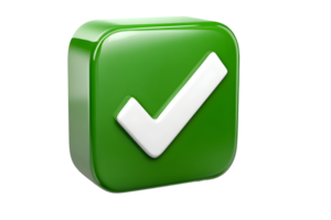 A glossy green square with a white checkmark, implying correctness and approval png