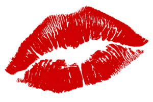 Bold red lip imprint against a transparent background, conveying affection png