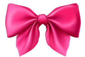A vibrant, textured fuchsia-pink bow, center knotted, isolated on a transparent background. Satin effect, light reflections png