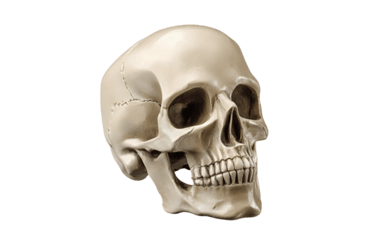realistisk mänsklig skalle modell. slät textur, definierat ben strukturera, på en transparent bakgrund. skuggor förbättra djup png
