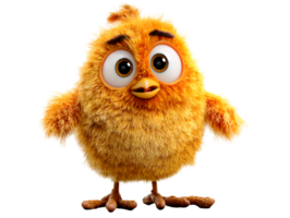 Animated chick with big eyes, soft feathers, tiny beak and feet, against a simple background png