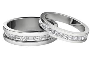 dois cravejado de diamantes Casamento bandas brilho em uma transparente fundo, uma símbolo do eterno comprometimento e amor png