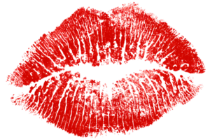 Red lip imprint isolated. Sparkling texture, bold color, expressive detail. transparent background enhances the rouge shade png