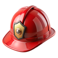 Red fireman helmet 3d isolated, glossy first responder gear with reflective details png