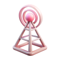 Pink 3d cartoon antenna tower for telecommunications, cellular network infrastructure png