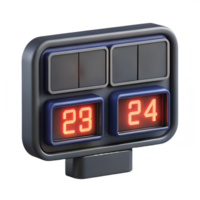3d rendered scoreboard displaying points in sports match, digital game stats screen png