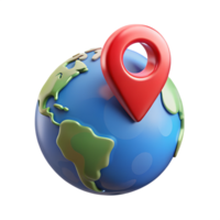3d globe with red pin, geographic marker isolated on transparent background png