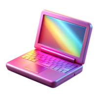 Stylish 3d rendered laptop with rainbow screen isolated, futuristic tech glow png