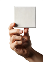 Hand holding blank square canvas isolated on transparent background, empty art ready for painting png