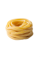 Nest of uncooked tagliatelle pasta on transparent background, fresh italian pasta png