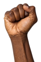 Clenched fist raised in protest or solidarity, isolated on transparent background, power, resistance, unity, activism, and strength symbol png