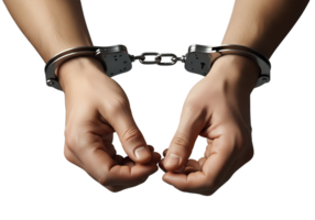 Hands locked in handcuffs, imprisonment, detainment, criminal justice, and security theme png