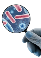 Microscopic view of bacteria and viruses under magnifying glass on transparent background png