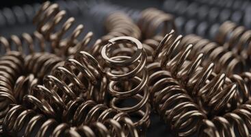 Close up of numerous glossy copper metallic coiled springs in a dense pile photo