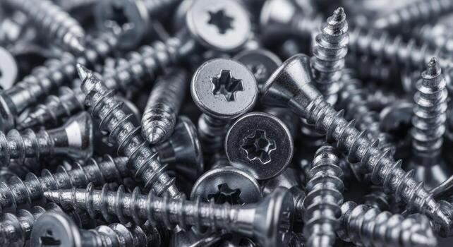 macro cerca arriba de plata carpintería empulgueras con torx cabezas y profundo hilos foto