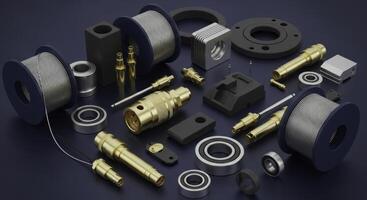 Detailed studio shot of diverse electronic and mechanical precision components photo