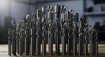 Assortment of metal drill bits and industrial machining tools for drilling photo