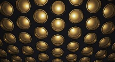 Modern abstract pattern of illuminated golden circular elements on a dark background photo