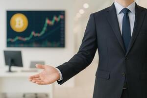 Crypto trader inviting into digital asset trading photo