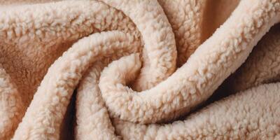 Beige Fluffy Fleece Fabric Texture Close Up Soft Plush Material Swirls photo