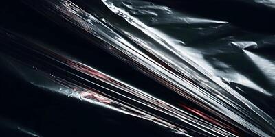 Dark Plastic Film Texture Background Crumpled Shiny Overlay photo